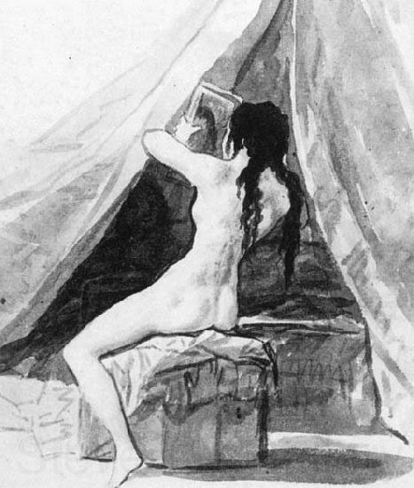 Francisco de goya y Lucientes Nude Woman Holding a Mirror Spain oil painting art